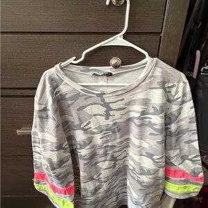 Camo Top with Neon Accent Sleeves